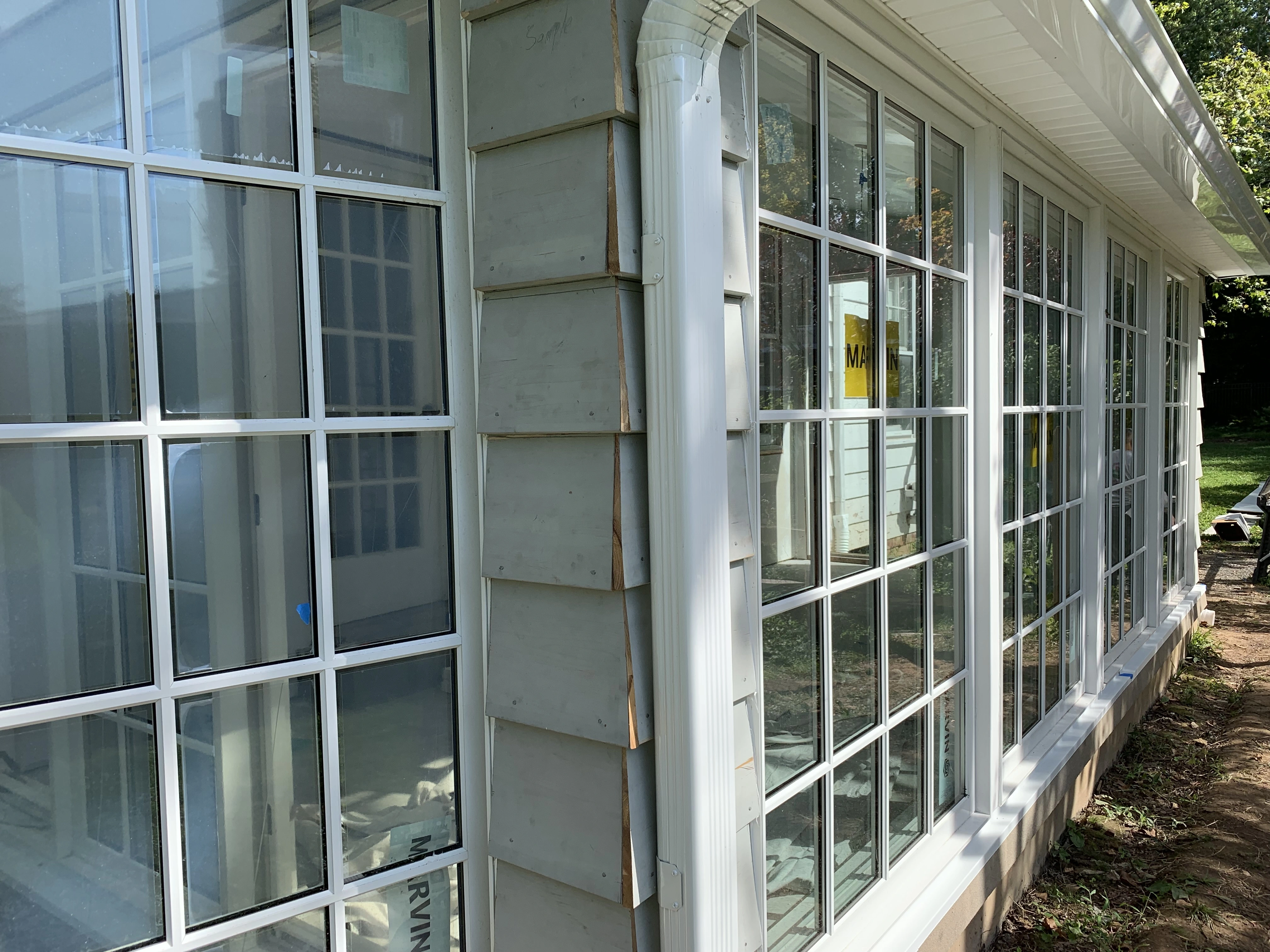 A sunroom renovation from a angled view